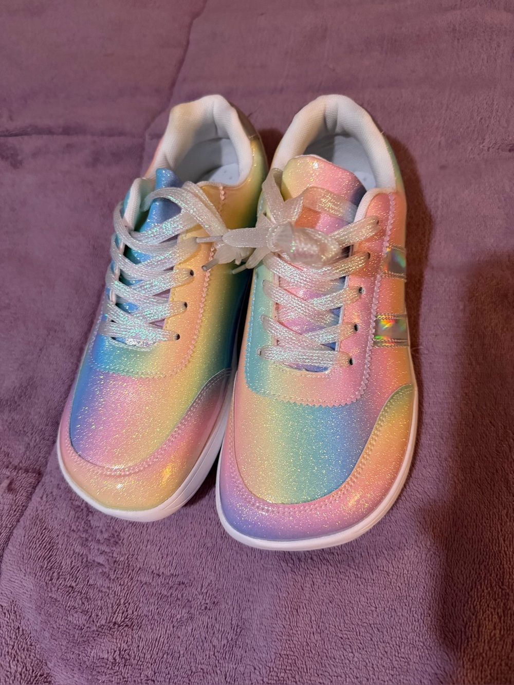 Womens Temu Rainbow Glitter Lace-Up Sneakers - Pastel Multi